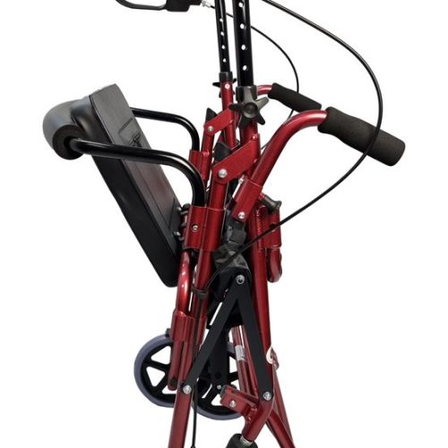 Super Compact Folding Rollator, Aluminium Walking Frame With Hand Brakes, Arm Rests, Under Seat Bag And Footrest-4 Super Compact Folding Rollator, Aluminium Walking Frame With Hand Brakes, Arm Rests, Under Seat Bag And Footrest