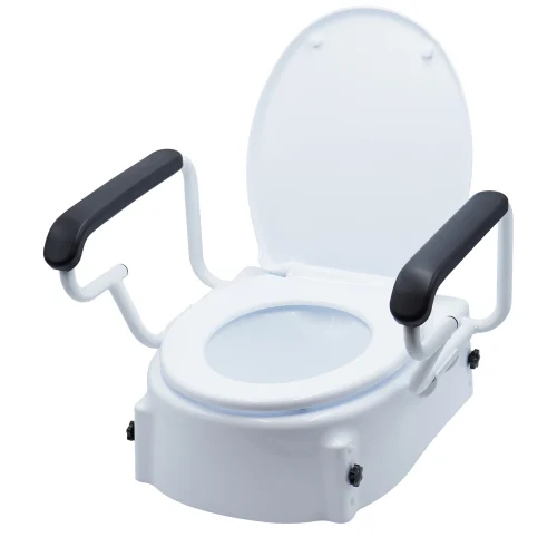 Adjustable Toilet Seat Raiser With Flip Up Arm Rests Easy Installations, 136 Kg Capacity
